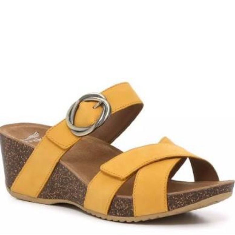 Yellow Dansko Susie Wedge Sandals with Buckle